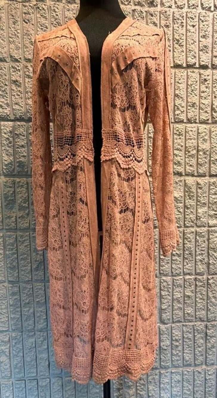 501 Vocal Women's Pink Lace Long Sleeve Open Front Duster Cardigan Medium IM1136